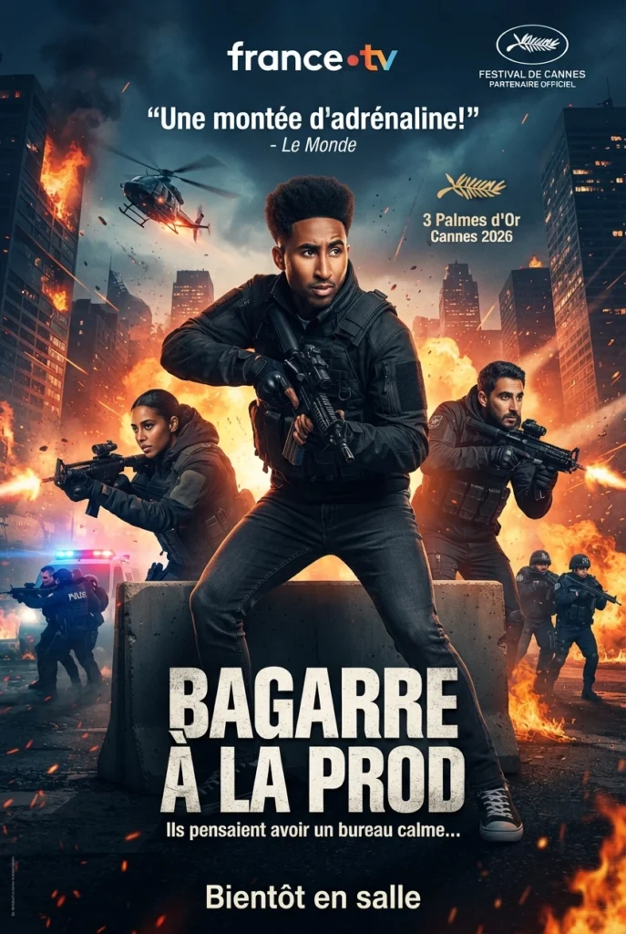 Affiche de film d'action personnalisée créée par le photobooth IA
